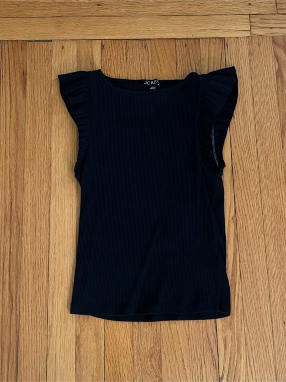 Black Ribbed Ruffle Sleeve Top - Picture 2 of 2